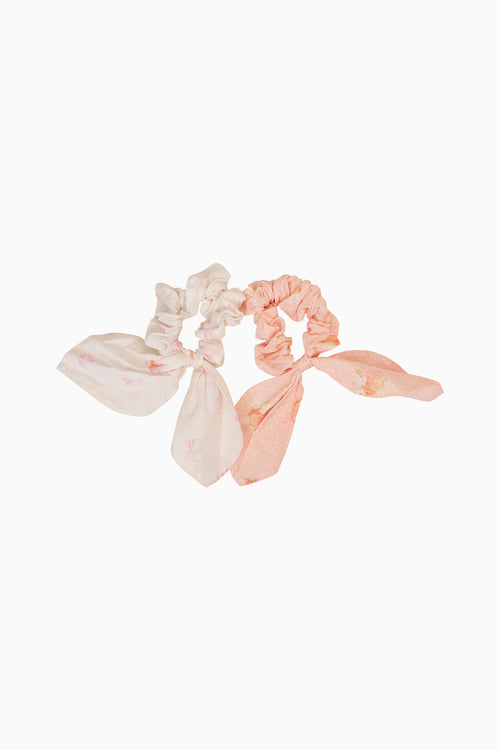 Scrunchie set with pink, peach, and cream ribbon bows