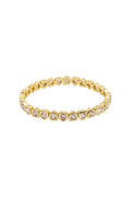Gold tone heart stretch bracelet with mixed pink, white, and blue hearts