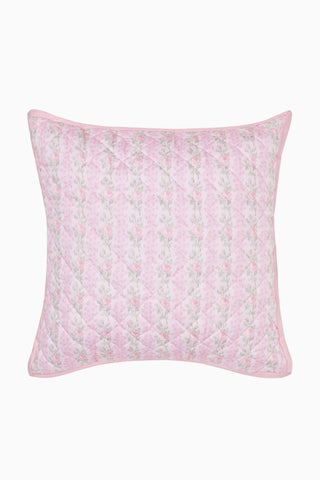 Quilted pink-and-white floral pillow with squared corners