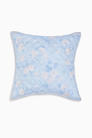 Quilted floral pillow in light blue with diamond stitching, square
