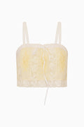 Lemon cotton Victorian crop top with lace trim and adjustable spaghetti straps