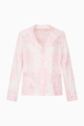 Ivory long-sleeve button-front shirt with pink bandana toile print and pointed collar