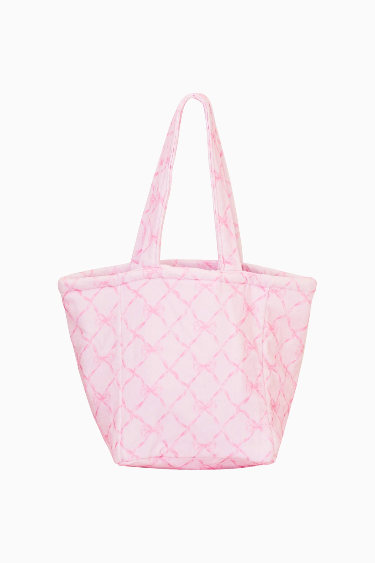 Pink terry tote bag with diamond lattice pattern