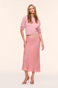 Pink cashmere cardigan with button front and ribbed cuffs