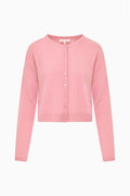 Dusty pink cashmere cardigan with button front and long sleeves