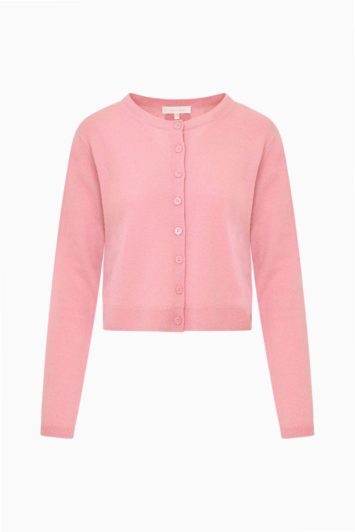 Dusty pink cashmere cardigan with button front and long sleeves