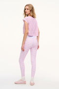 Lilac-mauve cropped T-shirt with all-over floral print, short sleeves