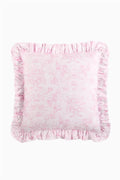 Pink patterned ruffle throw pillow, square with gathered ruffled edge trim