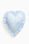 Blue floral heart pillow with ruffled edge trim