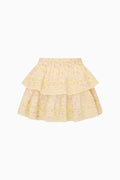 Tiered ruffle mini skirt in pale yellow with small floral print