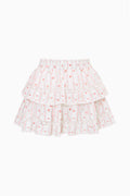 Tiered ruffle mini skirt with red cherry stripe print