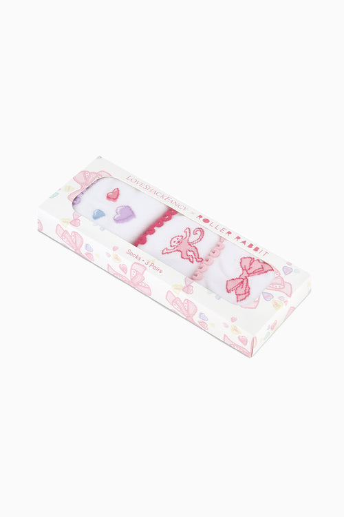 Ruffle sock set in gift box with heart prints and pastel accents