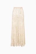 Ryana pearl-embroidered mesh maxi skirt, light beige allover embroidery, floor-length