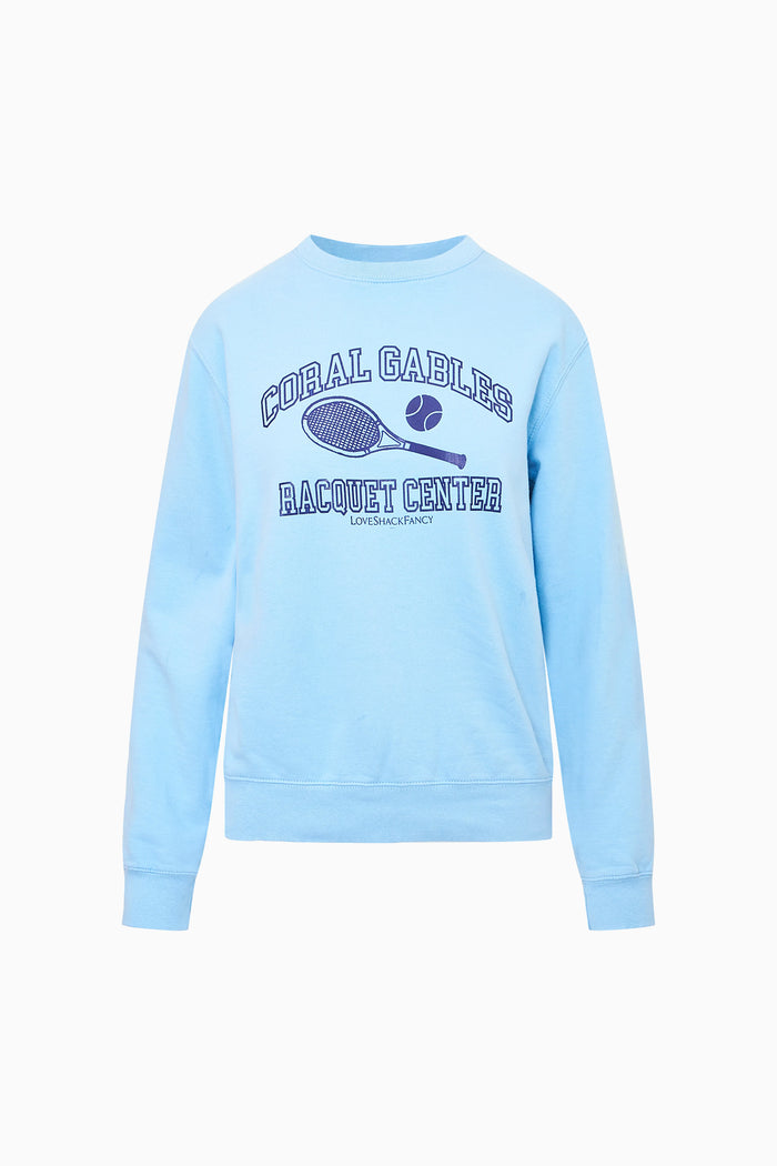 Light blue crewneck sweatshirt pullover with front graphic logo