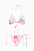 Patchwork triangle bikini set with string ties, halter top and briefs