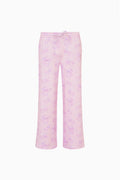 Tween mauve floral print sweatpants, front view, elastic waistband and straight legs
