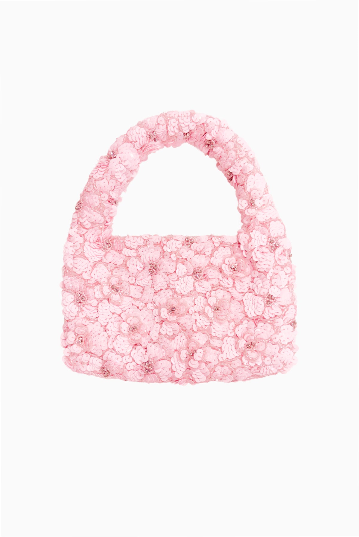 Pink hand-beaded sequin mini purse with top handle