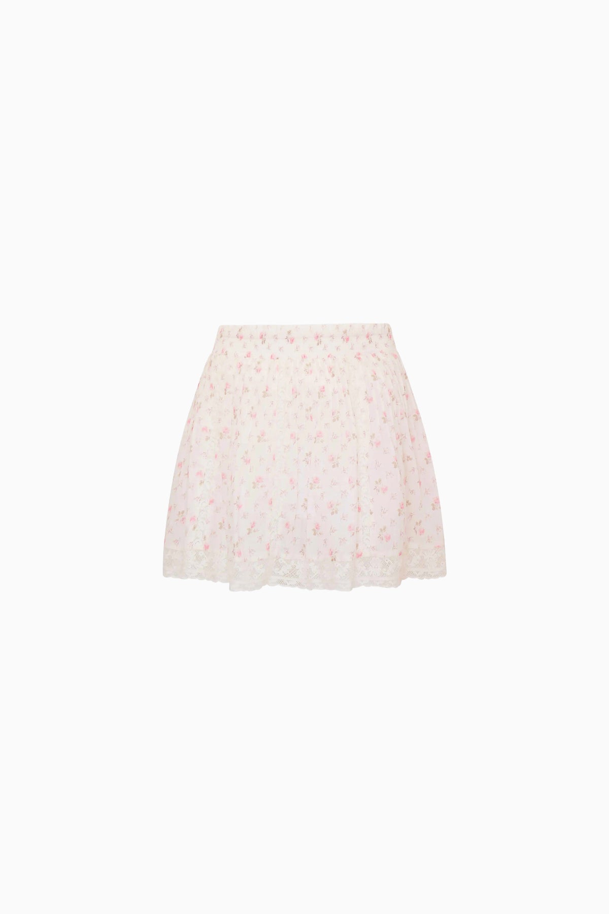 Girls floral cotton mini skirt in light ivory with small pink and green pattern