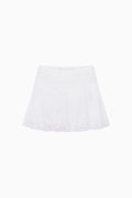 White cotton Victorian mini skirt with tiered ruffles and pintuck texture