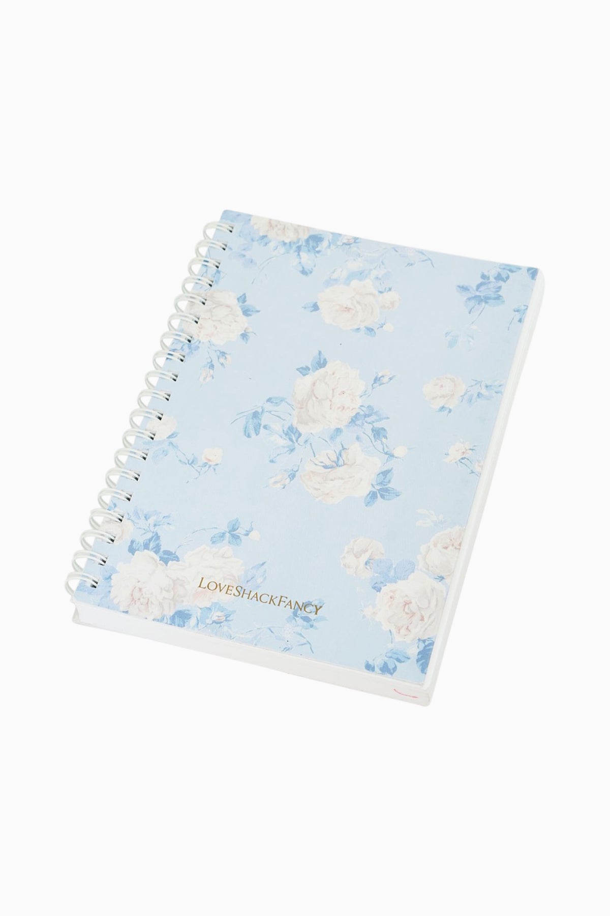 Whisper blue spiral notebook with blue floral cover and white blooms