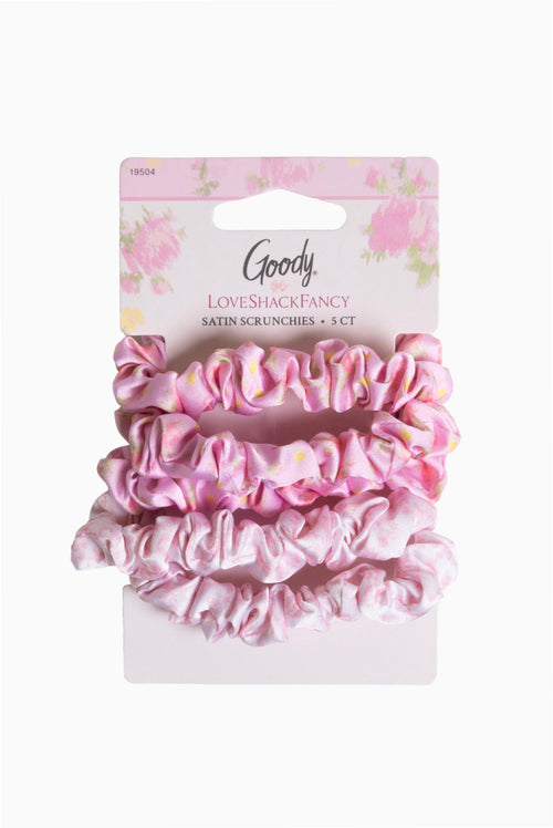 Satin scrunchie set of 5, pink ruffled hair ties (Ikat Rose)