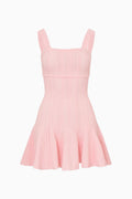 Pink stretch pointelle mini dress with square neckline and spaghetti straps