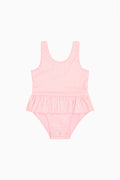 Baby floral ruffle one-piece swimsuit, light pink, gathered waist skirt