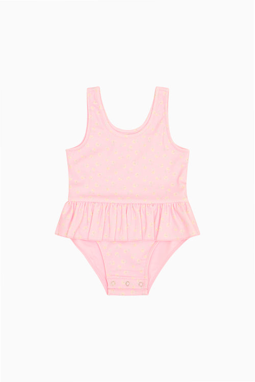 Baby floral ruffle one-piece swimsuit, light pink, gathered waist skirt