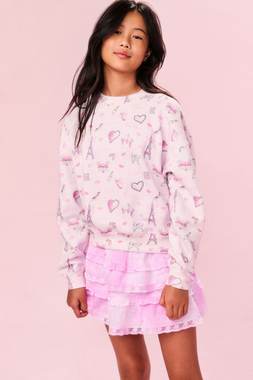 Girls' light pink pullover with long sleeves and heart icon print