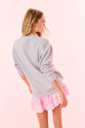 Lavender pullover sweatshirt, crew neck and long sleeves (back view)
