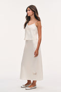 Light cream crepe cami with lace-trim camisole overlay and spaghetti straps