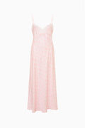 Tween silk-blend slip dress, pale pink floral print with narrow shoulder straps and midi length