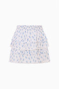 Tiered ruffle mini skirt in light blue with small print