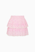 Pink lattice ruffle tier mini skirt with elastic waistband