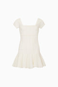 Tween pointelle stretch dress in white with square neck and short puff sleeves