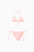 Pink tween bikini with ruched triangle top and tie-side swim bottoms