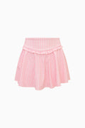 Tween pink gingham active skort with elastic waistband and flared layered hem