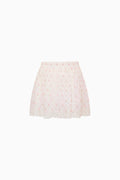 Ivory floral cotton skirt with elastic waist and gathered tiered ruffles