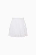 White cotton tiered tween skirt with elastic waist and lace trim hem