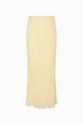 Butter lemon chiffon maxi skirt with straight column silhouette and soft drape