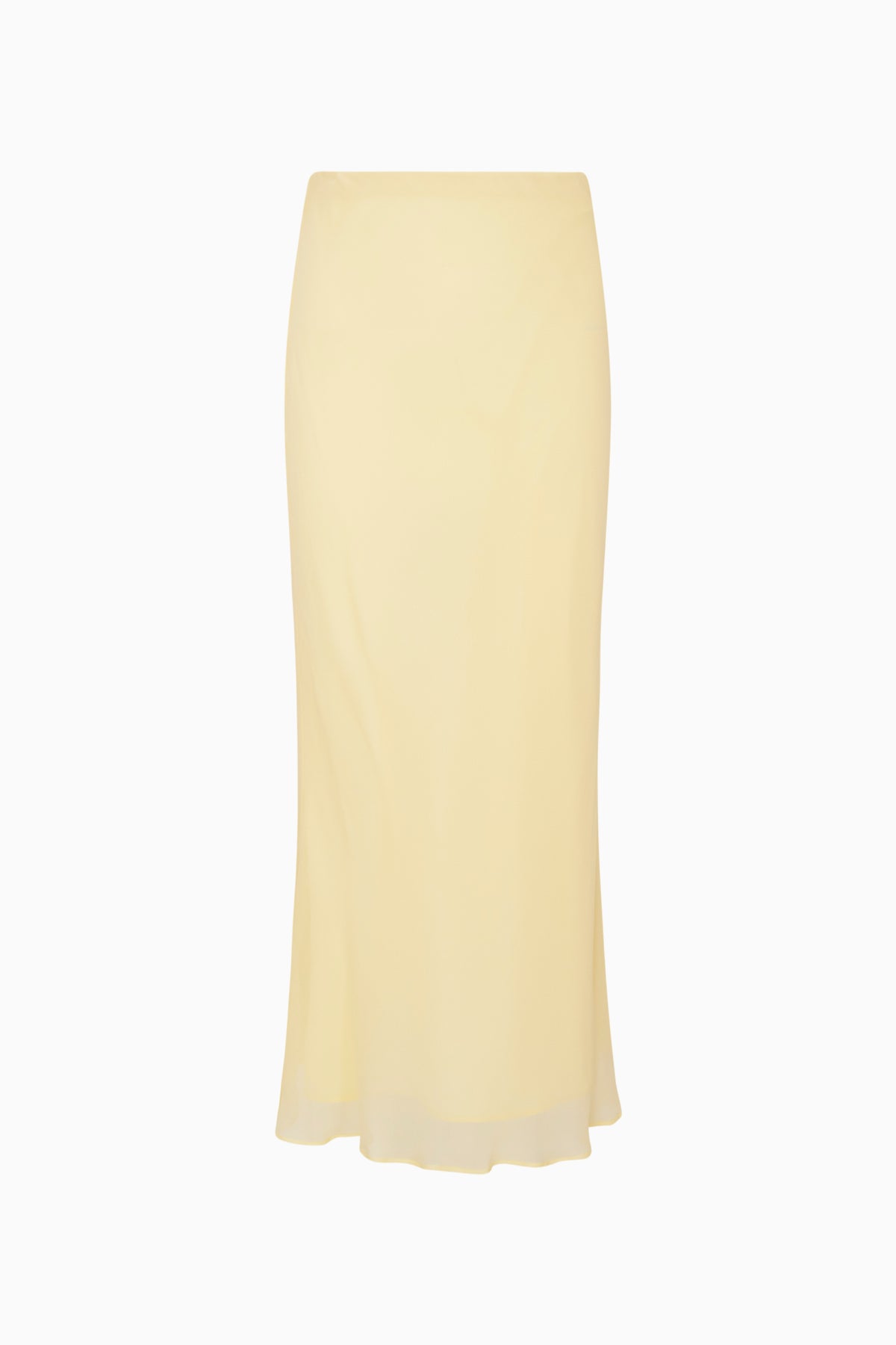 Butter lemon chiffon maxi skirt with straight column silhouette and soft drape