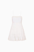 White cotton lace-trimmed cami dress with spaghetti straps and tiered skirt