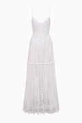 Ivory embroidered tulle maxi dress with spaghetti straps and layered skirt