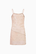 Peach sequin mini cami dress, sleeveless front view