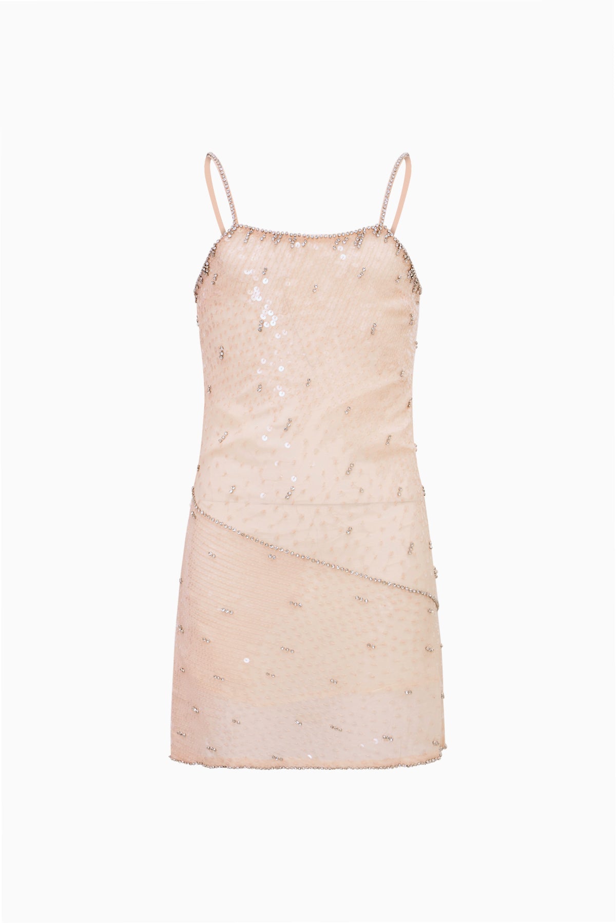 Peach sequin mini cami dress, sleeveless front view