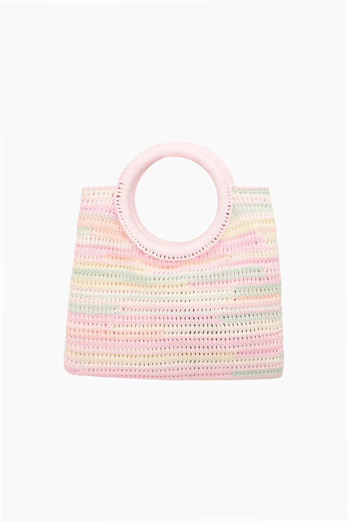 Pastel striped crochet pouch bag with round handle