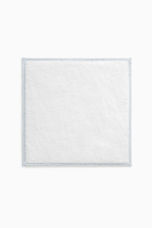 Light blue bordered wash cloth, square white terry cloth