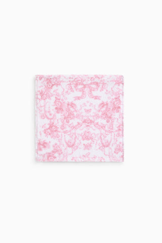 Cotton wash cloth, pink with ornate floral swirl pattern