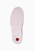 Light purple rain boot outsole with textured tread and brand label
