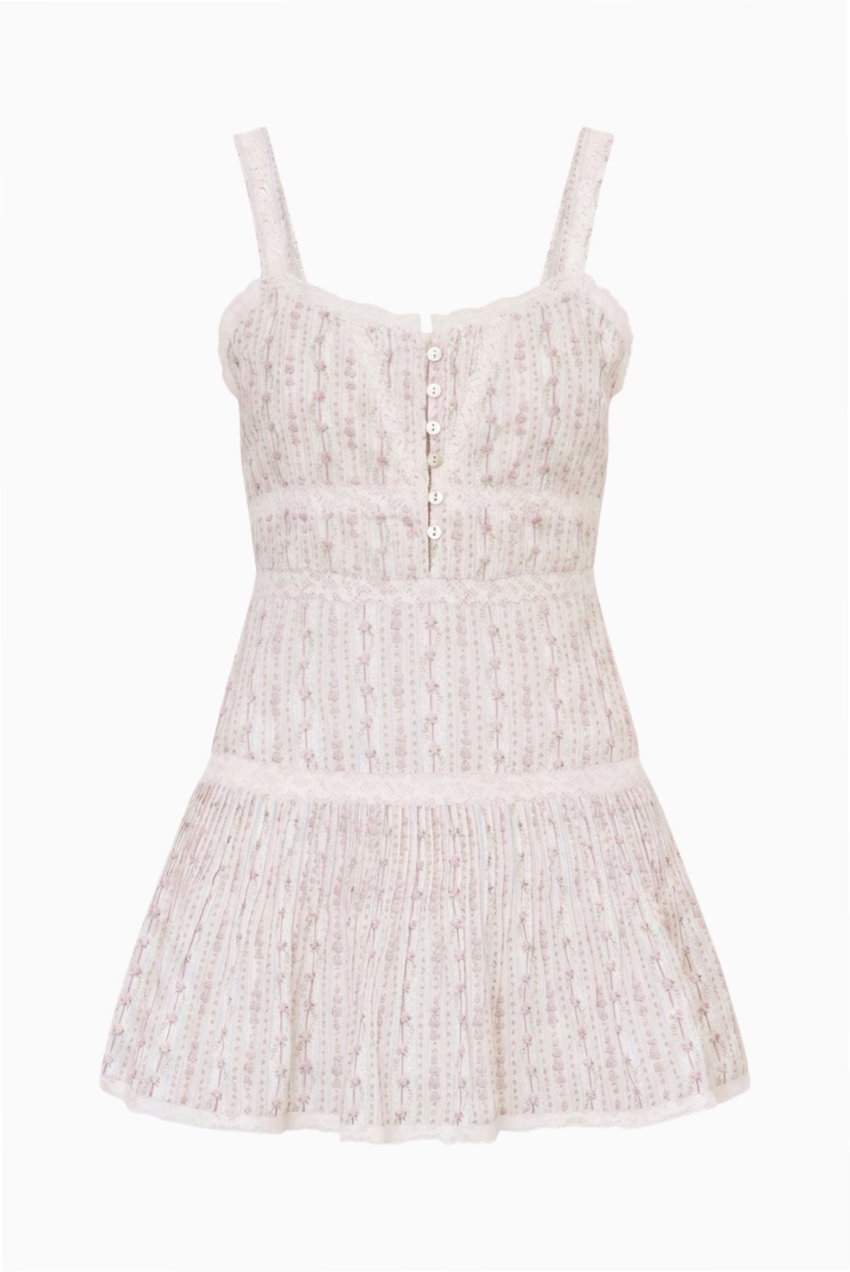 Cotton floral sundress with spaghetti straps, button-front bodice, tiered skirt
